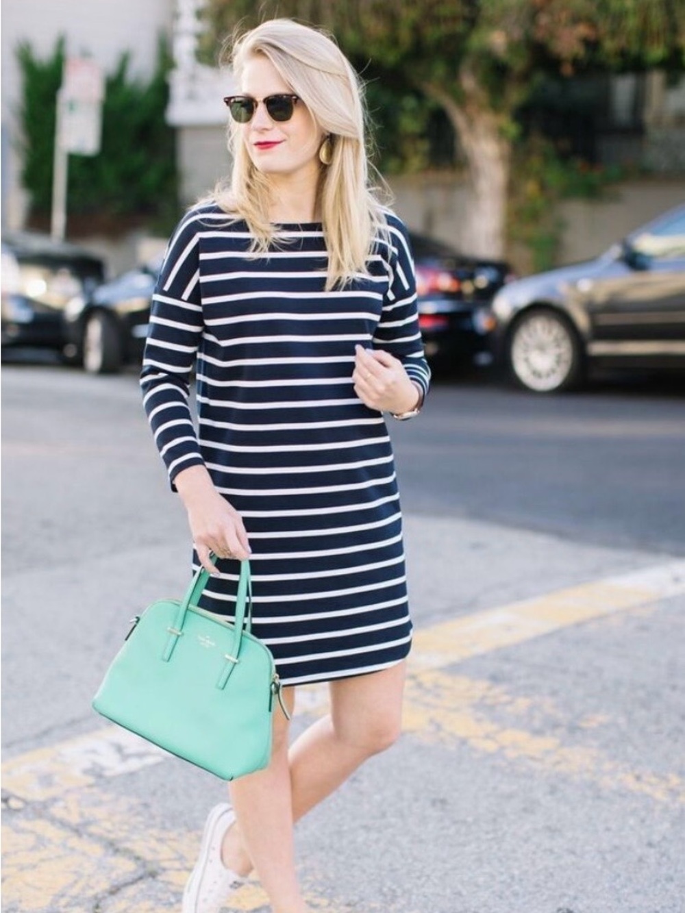 BB Dakota Navy White Striped Shift Dress Medium